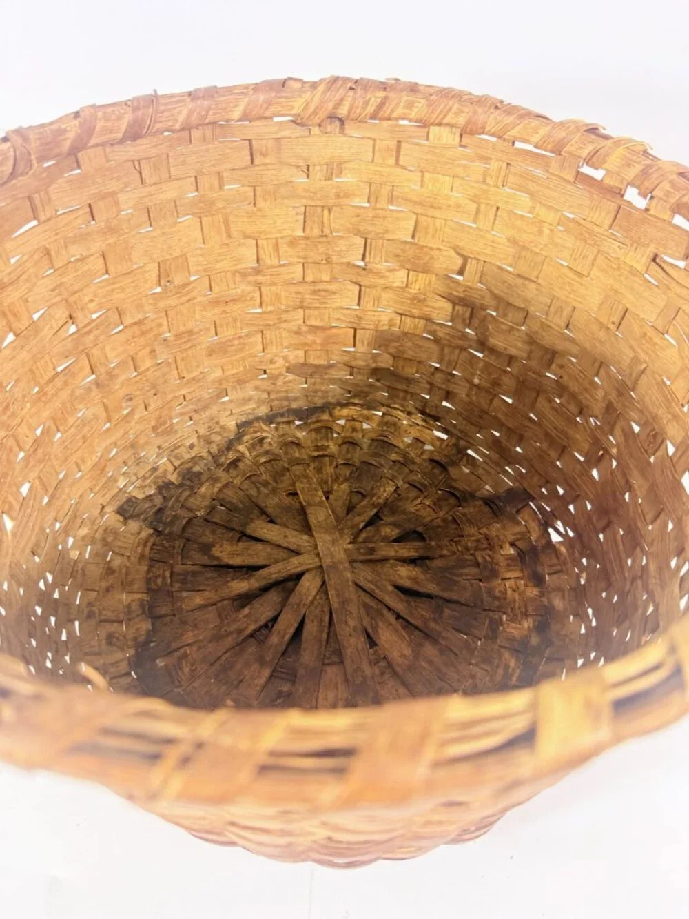 Basket Antique Splint Oak Woven Cotten Harvest Picking North Carolina Handmade